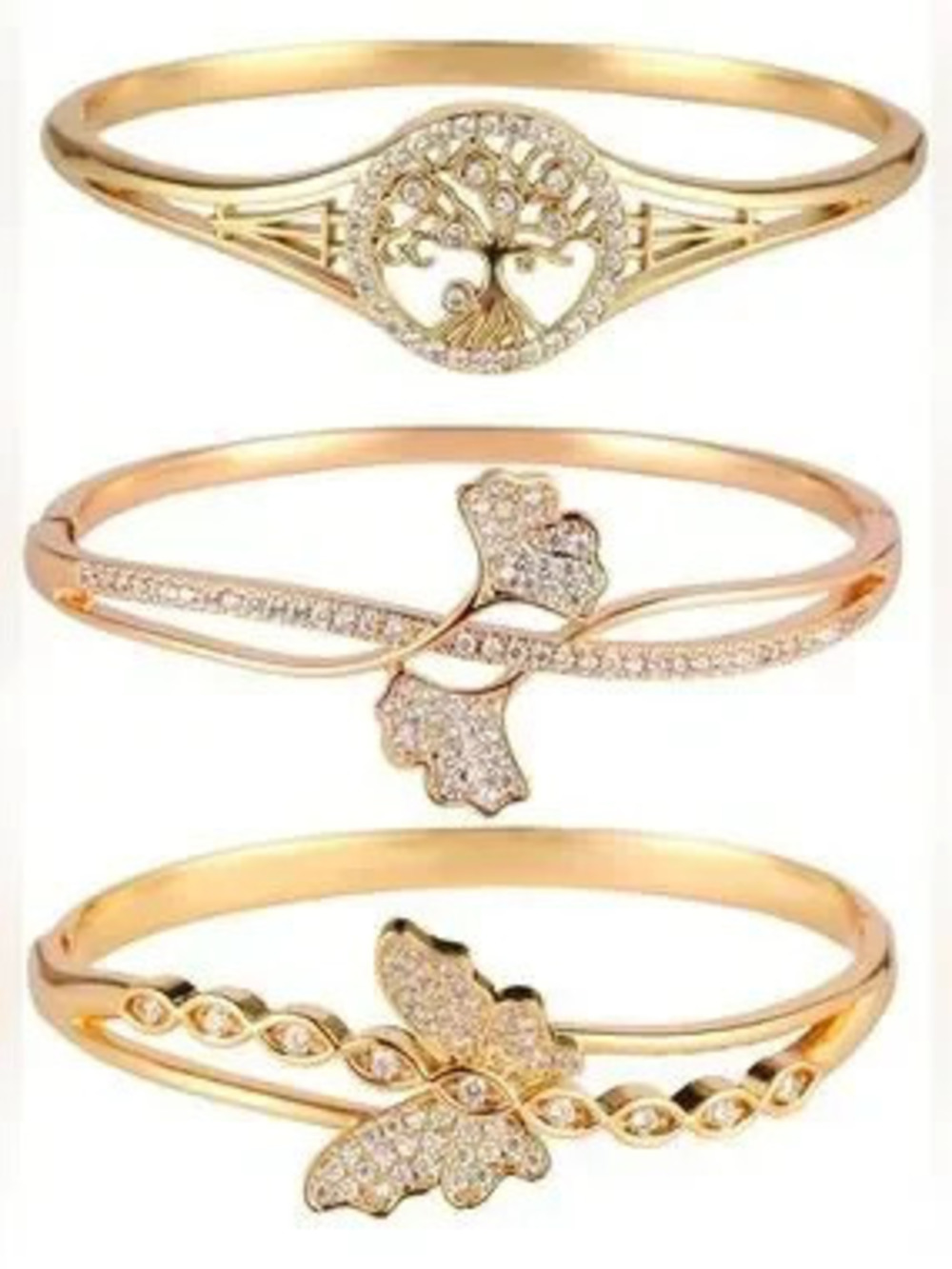 Anthropologie Gold Color Crystal Butterfly Bracelet Stack